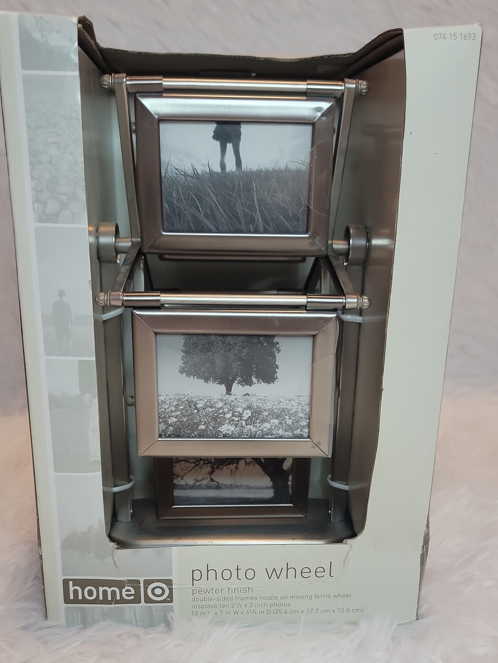 NIB 2007 Photo Wheel (Ferris Wheel)- Pewter Finish Rotating Frame. (10) 2 1/2x3"